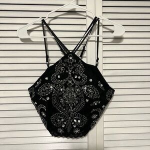 Strappy Rhinestone Lace Crop Top